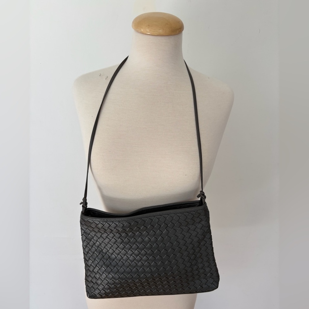 Meyers USA Woven Leather Shoulder Bag Gray Intrecciato Style Crossbody